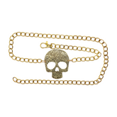 Women Gold Metal Chain Links Thin Fashion Belt Skull Charm Plus XL XXL